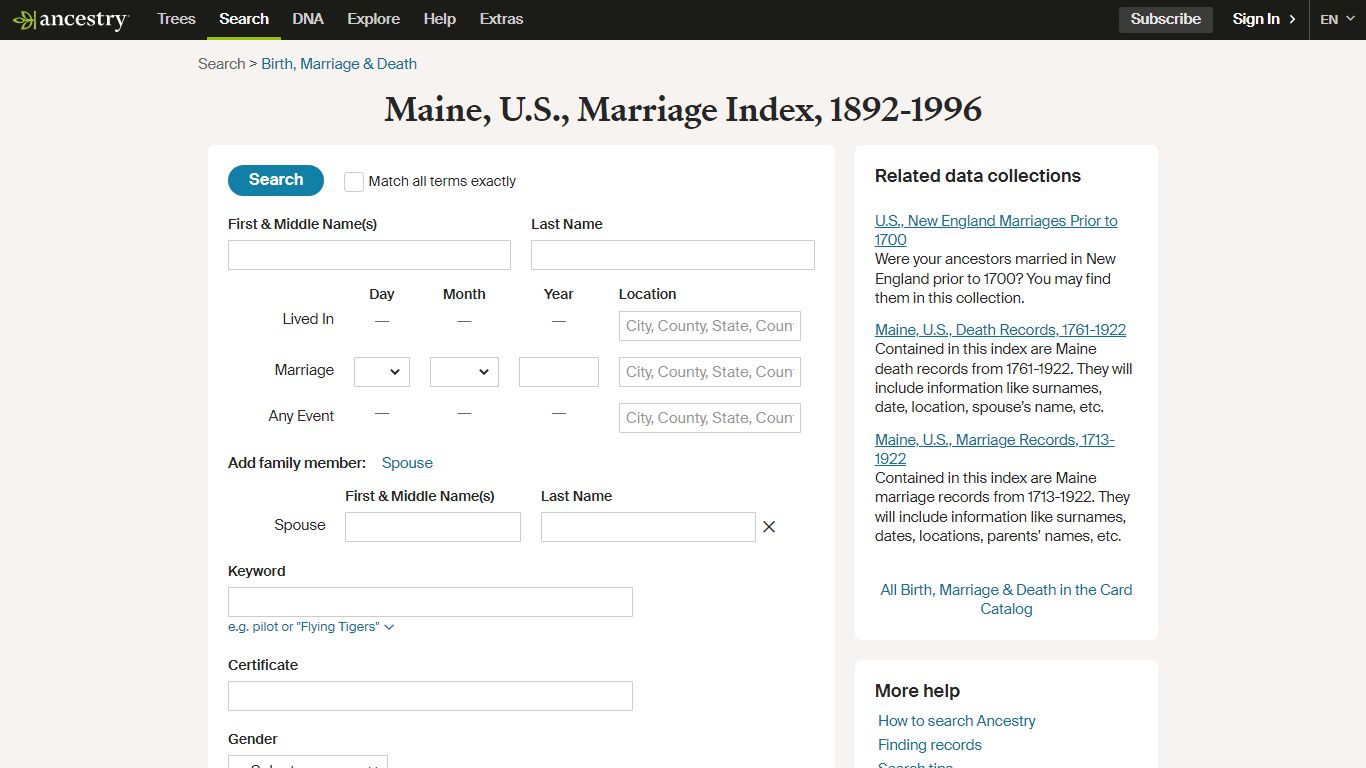 Maine, U.S., Marriage Index, 1892-1996 - Ancestry.com